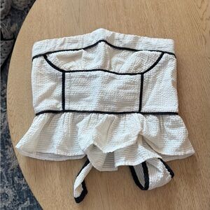 Free People White Textured Top with Black Accents